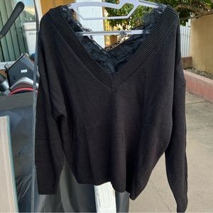 Black Knit Lace Sweater